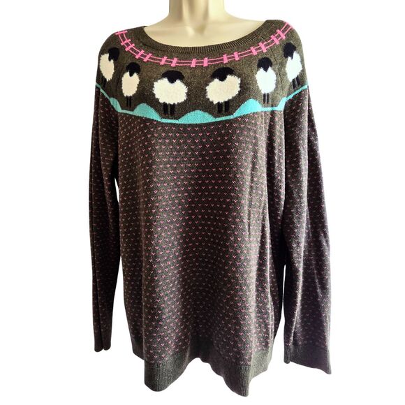 Talbots Fair Isle Sheep Sweater L Olive Green - Picture 3 of 11